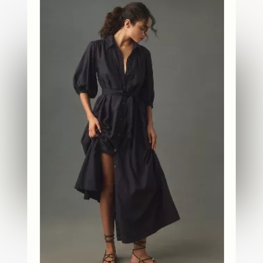 Anthropologie Linen Blend Button Front Maxi Dress 1X